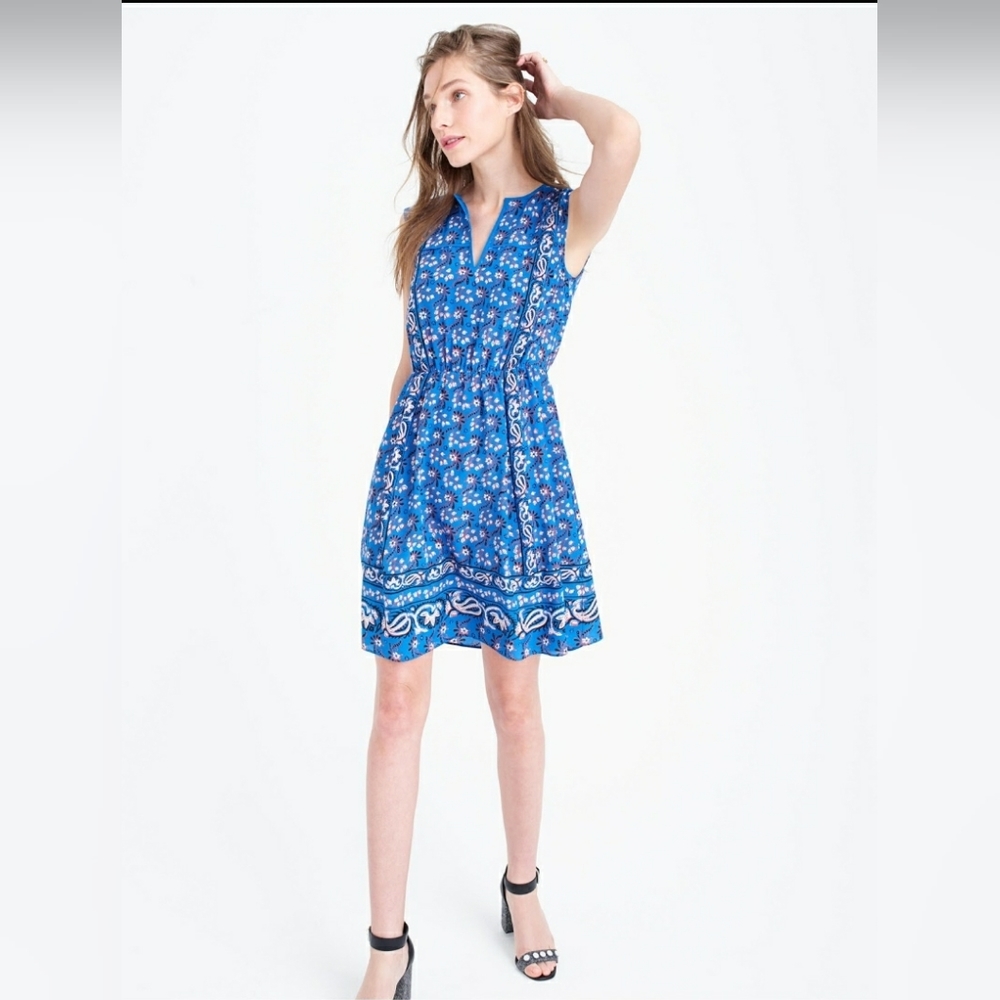J. Crew The Vintage Scarf Blue Sleeveless Dress